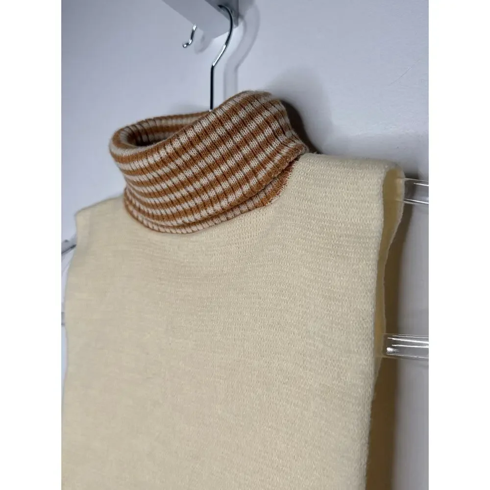 Vintage 1970s Cream & Camel Turtleneck Dickey Faux Sweater Insert